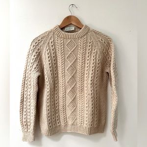Oatmeal Cable Knit Wool Crew Neck Sweater Ireland House Shop